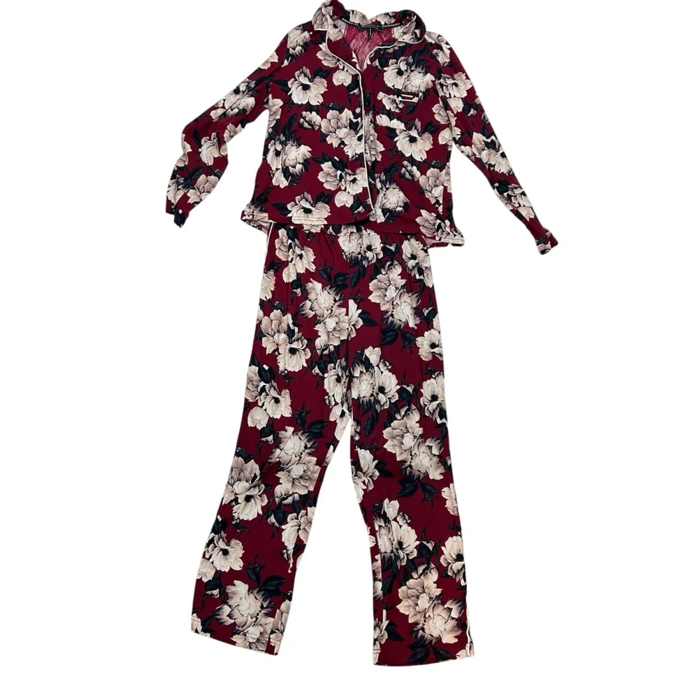 BCBGMAXAZRIA Pajama Set 2 Piece Womens M Red Floral